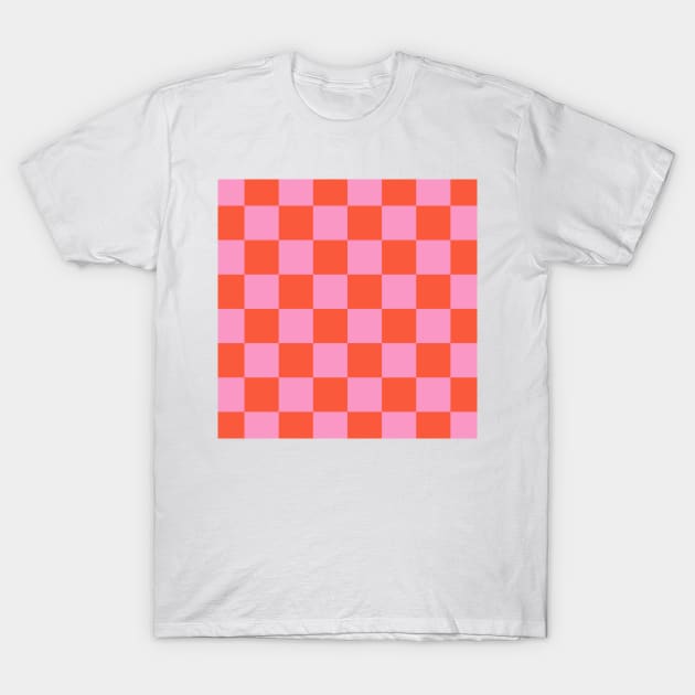 Checked pattern Orange and Pink checkerboard T-Shirt by bigmoments